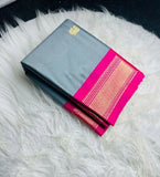 Grey-pink solid cotton silk saree with unstitched blouse piece, 5.5 meters length