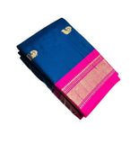 Navy blue and pink solid cotton silk saree with unstitched blouse piece, 5.5 meters length