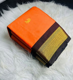 Orange-brown solid cotton silk saree with unstitched blouse piece, 5.5 meters length