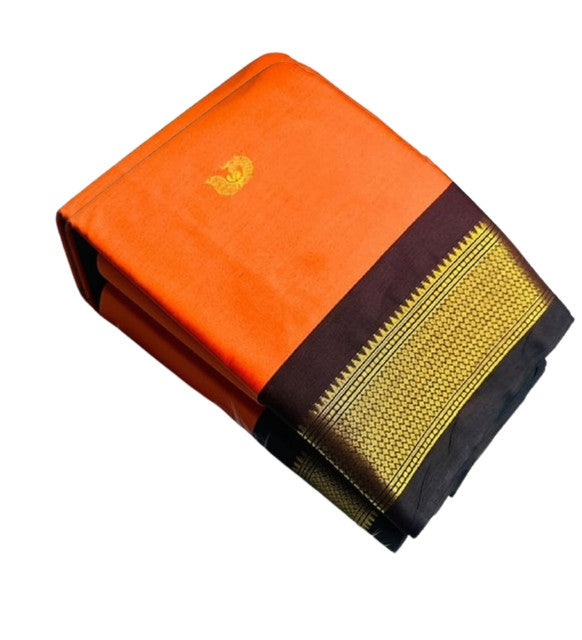 Orange-brown solid cotton silk saree with unstitched blouse piece, 5.5 meters length