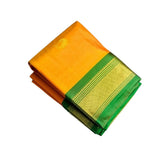Yellow-green solid cotton silk saree with unstitched blouse piece, 5.5 meters length