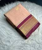 Peach-maroon solid cotton silk saree with unstitched blouse piece, 5.5 meters length