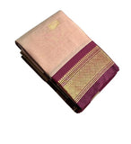 Peach-maroon solid cotton silk saree with unstitched blouse piece, 5.5 meters length