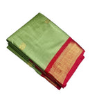 Pista green and red solid cotton silk saree with unstitched blouse piece, 5.5 meters length