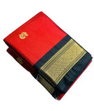 Red and black solid cotton silk saree with unstitched blouse piece, 5.5 meters length