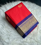 Red and blue solid cotton silk saree with unstitched blouse piece, 5.5 meters length