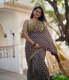 Purple linen Kalamkari printed saree with unstitched blouse piece, 5.5 meters length
