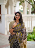 Purple linen Kalamkari printed saree with unstitched blouse piece, 5.5 meters length