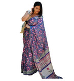 Multicolor linen floral printed saree with unstitched blouse piece, 5.5 meters length