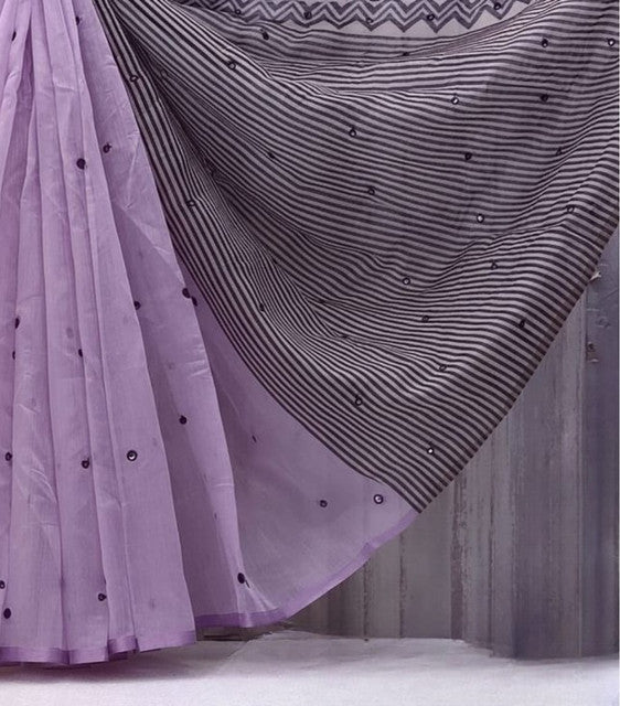 Purple linen striped saree with unstitched blouse piece, 5.5 meters, traditional Indian wear