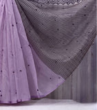 Purple linen striped saree with unstitched blouse piece, 5.5 meters, traditional Indian wear