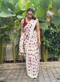 White-wine linen printed saree with unstitched blouse piece, 5.5 meters length