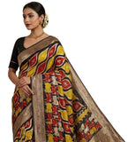 Multicolor art silk Kalamkari printed saree with unstitched blouse piece, 5.5 meters length