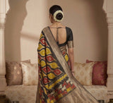 Multicolor art silk Kalamkari printed saree with unstitched blouse piece, 5.5 meters length