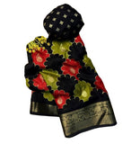 Multicolor Dola Silk Kalamkari floral printed saree with unstitched blouse, 5.5 meters length