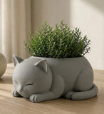 Plastic Adorable Sleeping Cat Planter (Only Planter) (Grey)