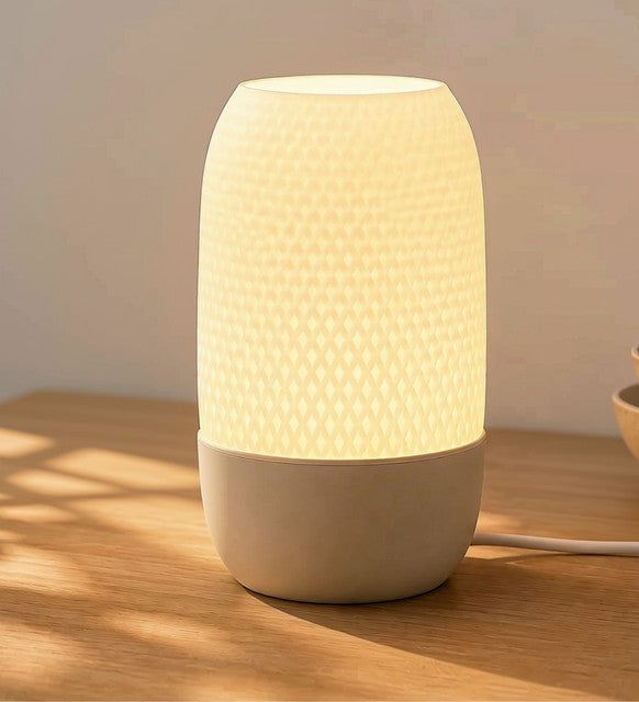 Plastic Table Lamp With Diamond Pattern (White-Grey)