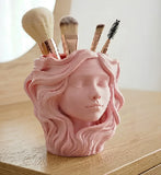 Plastic Elegant Lady Face Makeup Brush Holder (Pastel Pink)