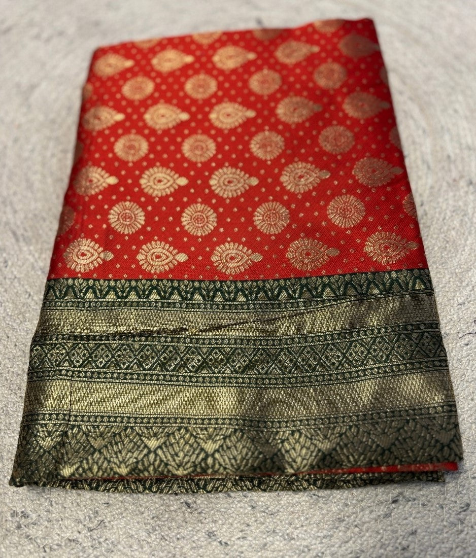 Women's Jacquard Printed Saree With Unstitched Blouse - 5.5 Mtr (Red)