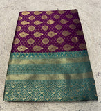 Women's Jacquard Printed Saree With Unstitched Blouse - 5.5 Mtr (Purple-Teal)