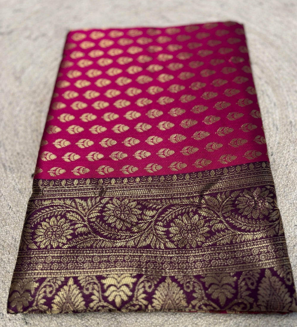 Women's Jacquard Printed Saree With Unstitched Blouse - 5.5 Mtr (Pink-Purple)