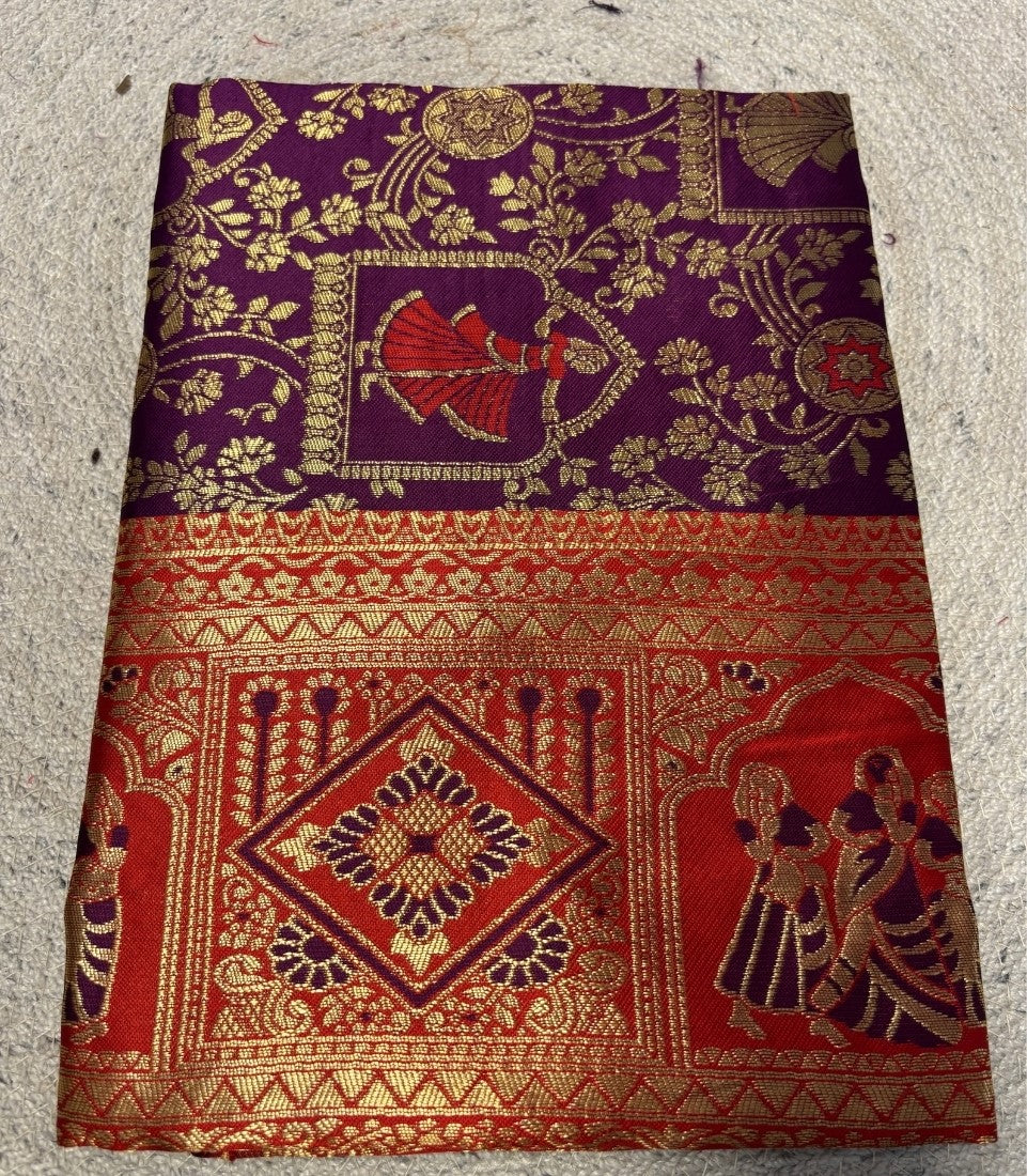 Women's Jacquard Printed Saree With Unstitched Blouse - 5.5 Mtr (Purple-Red)