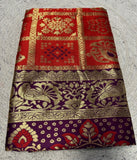 Women's Jacquard Printed Saree With Unstitched Blouse - 5.5 Mtr (Red-Purple)