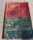 Women's Jacquard Printed Saree With Unstitched Blouse - 5.5 Mtr (Magenta-Teal)