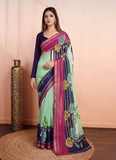Women's Marshmallow Cotton Floral Printed Saree With Unstitched Blouse - 5.5 Mtr (Multicolor)