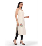 Women's Khadi Cotton Floral-Paisley Printed Scoop Neck Sleeveless Kurti (Off White)