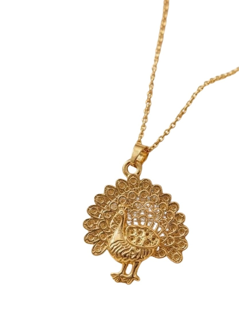 Women's Pack of 2 Brass Gold Plated Peacock Pendant Necklace (Gold)-PID68257