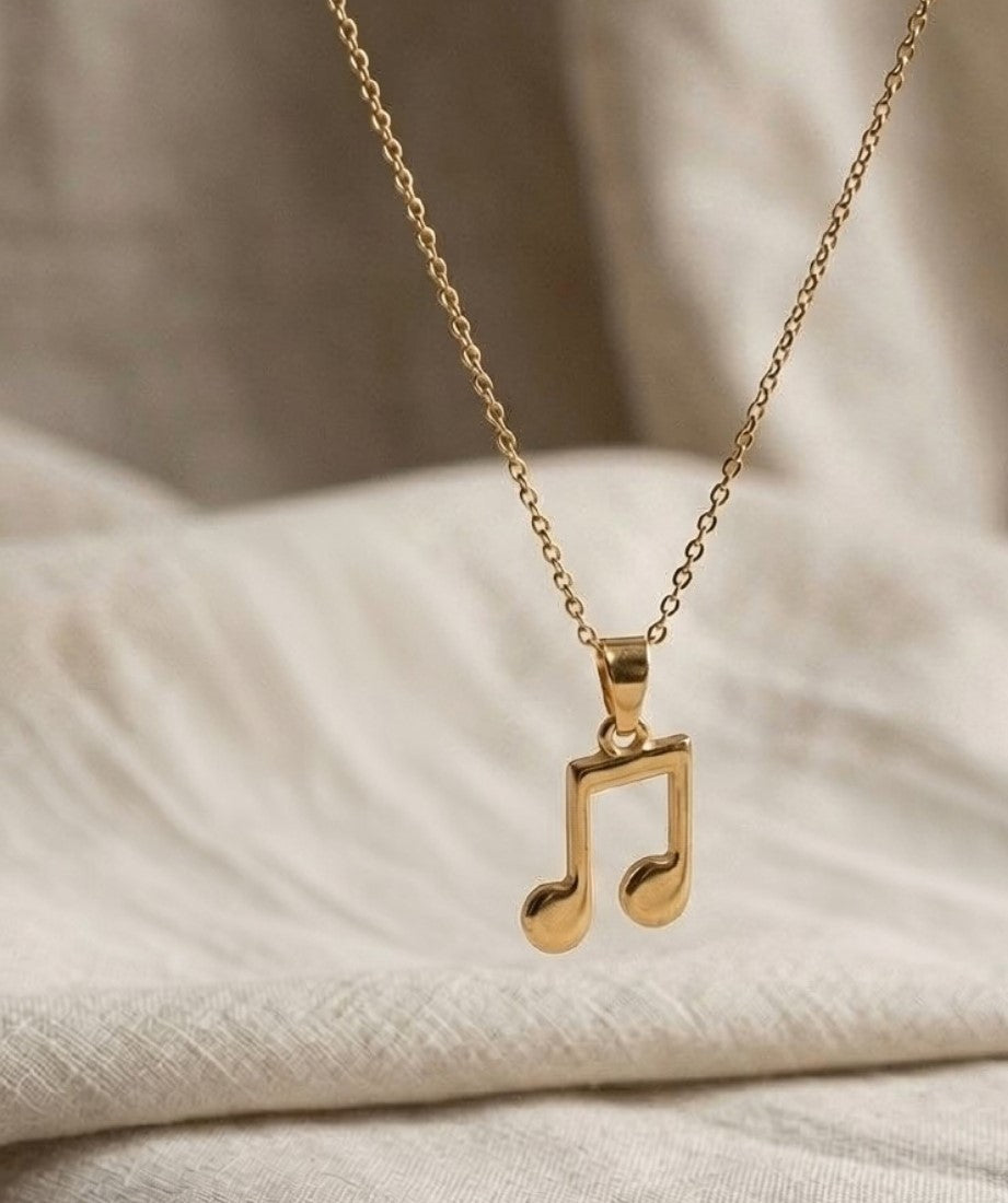 Gold plated brass music note pendant necklace set for women with delicate chain