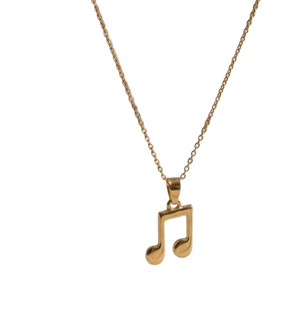 Gold plated brass music note pendant necklace set for women with delicate chain