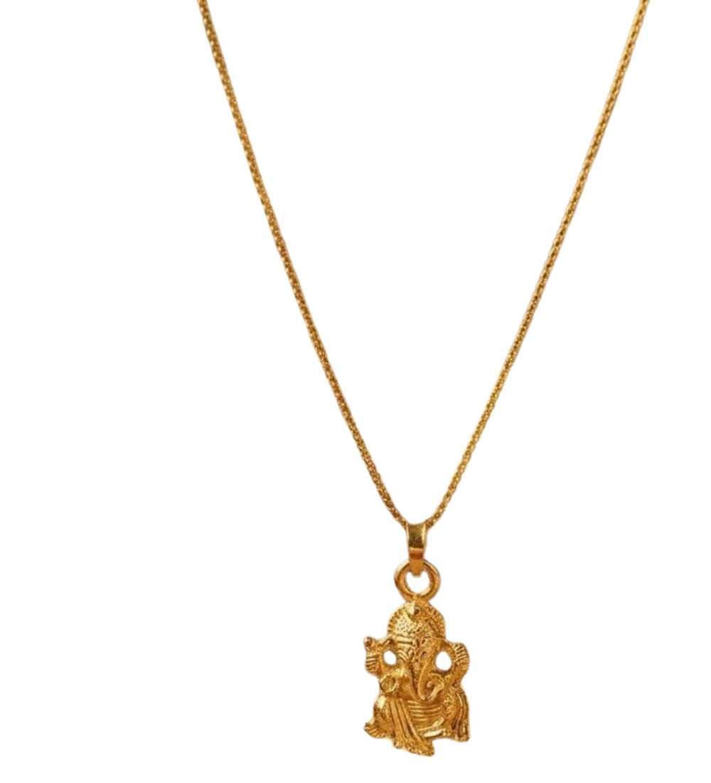 Women's Pack of 2 Brass Gold Plated Lord Ganesha Pendant Necklace (Gold)-PID68261