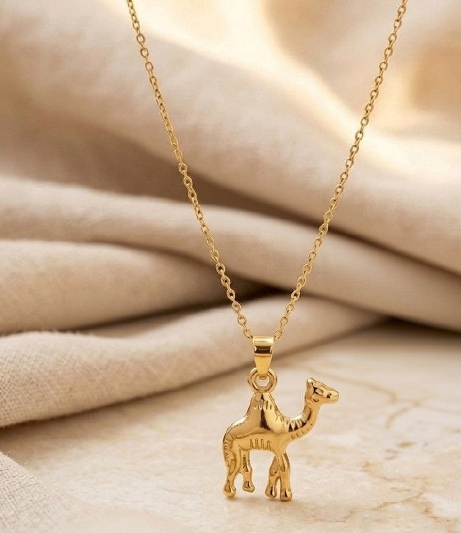 Women's Pack of 2 Brass Gold Plated Camel Pendant Necklace (Gold)-PID68264