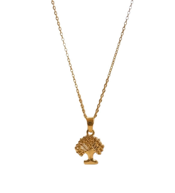 Gold plated brass tree of life pendant necklace set for women with delicate chain