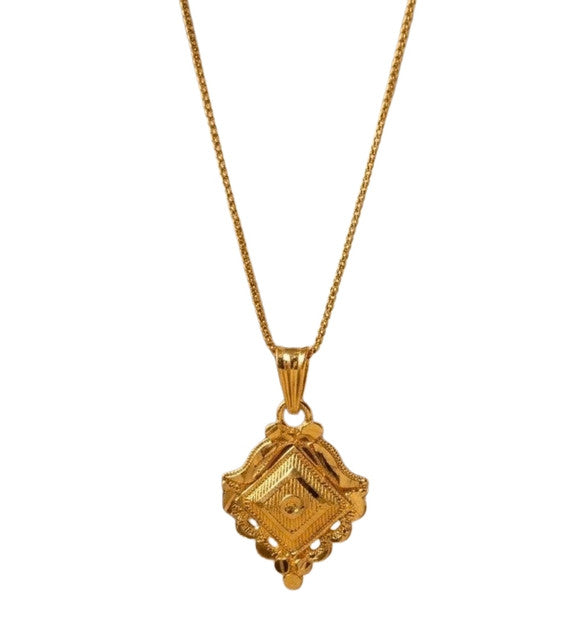 Women's Pack of 2 Brass Gold Plated Geometric Diamond Pendant Necklace (Gold)-PID68268