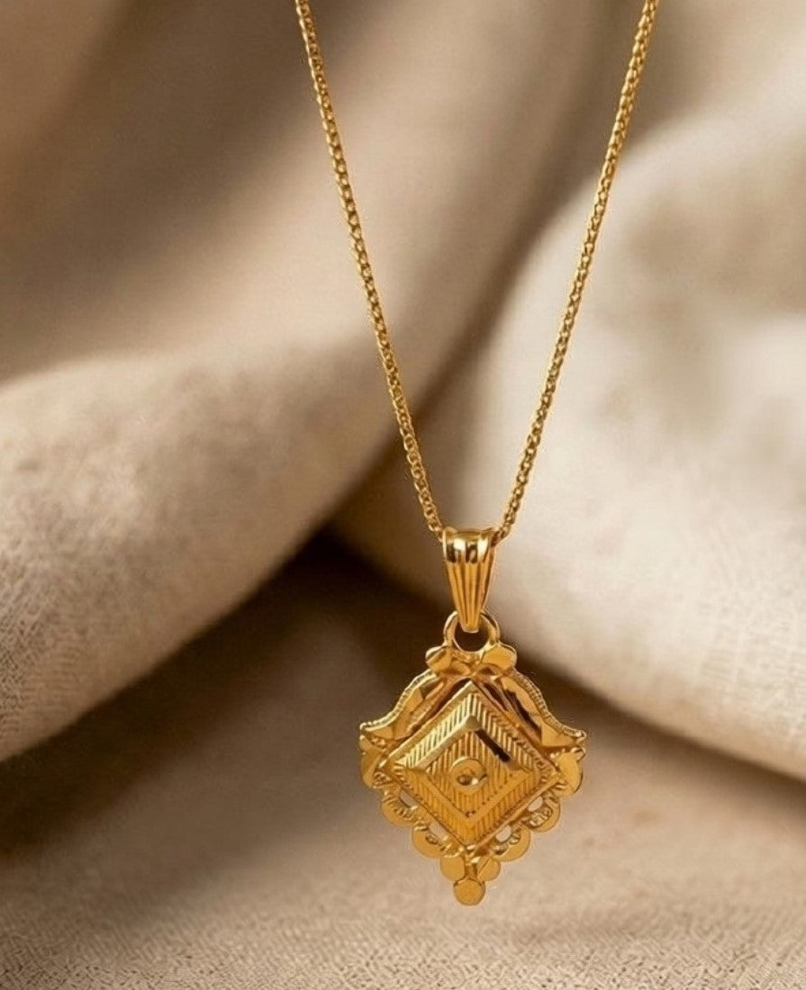 Women's Pack of 2 Brass Gold Plated Geometric Diamond Pendant Necklace (Gold)-PID68268