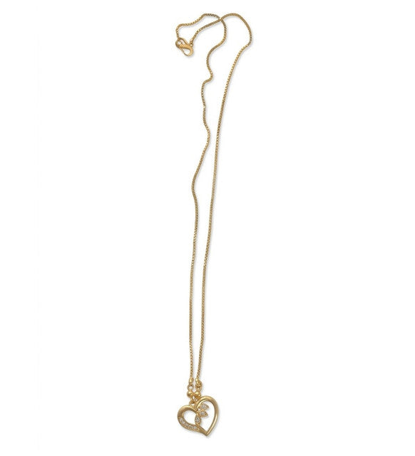 Gold plated brass open heart CZ pendant necklace set, pack of two delicate gold necklaces