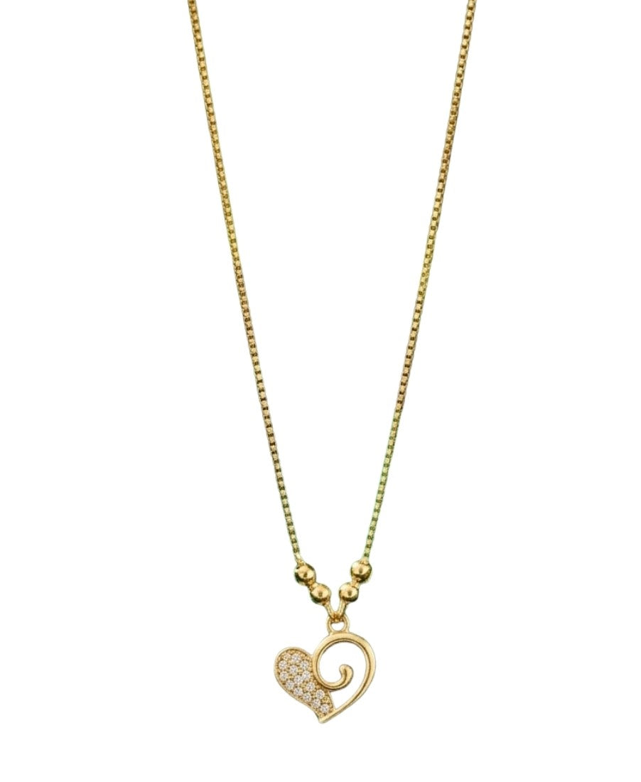 Gold plated brass necklace set featuring two swirl heart pave crystal pendants on a delicate chain