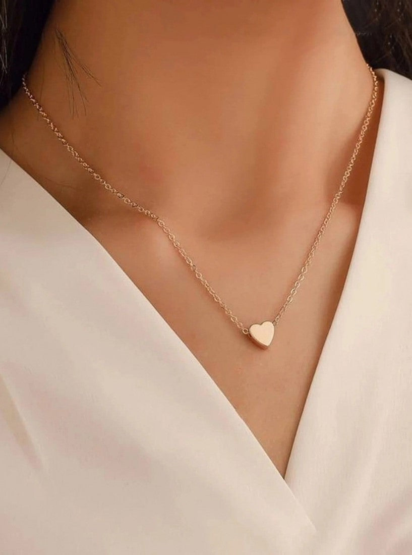Women's Pack of 2 Brass Gold Plated Solid Heart Pendant Necklace (Gold)-PID68273