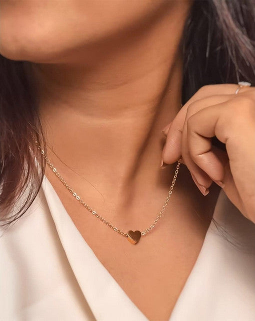 Gold plated brass mini heart pendant necklace set, pack of two delicate gold necklaces for women