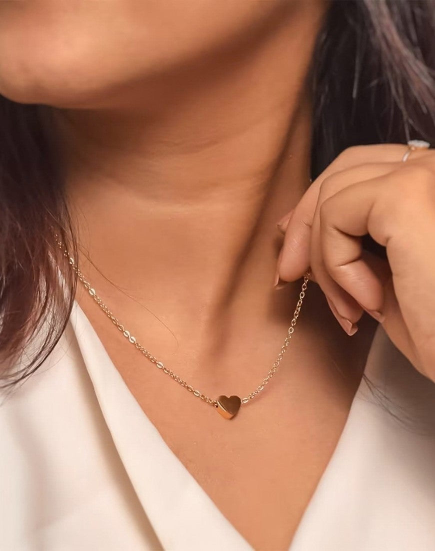 Gold plated brass mini heart pendant necklace set, pack of two delicate gold-toned necklaces