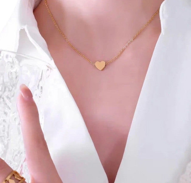 Women's Pack of 2 Brass Gold Plated Simple Heart Pendant Necklace (Gold)-PID68276