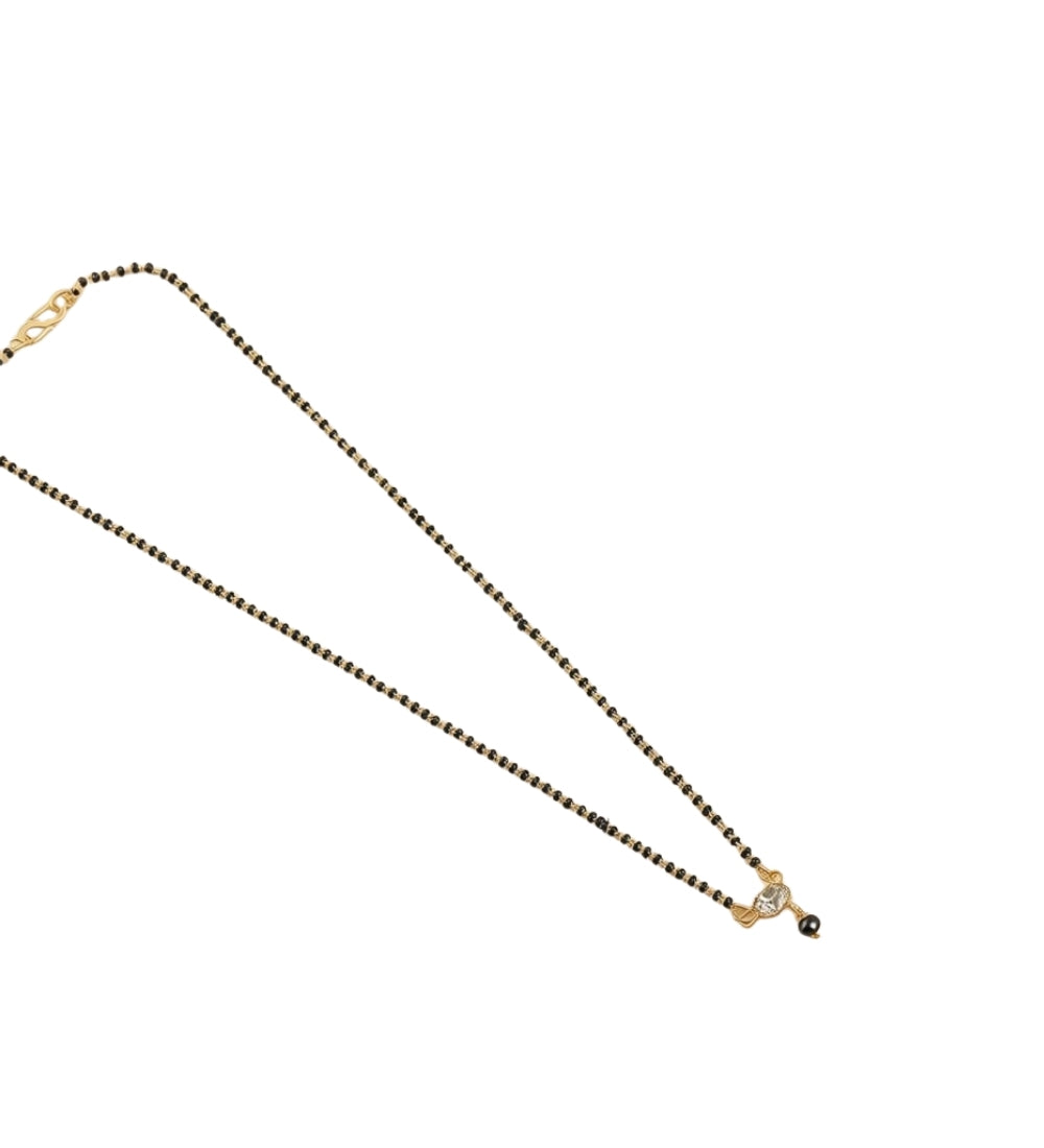 Multicolor brass gold plated solitaire crystal mangalsutra pendant necklace with black beaded chain