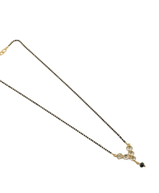 Multicolor brass gold plated mangalsutra pendant necklace with multi-crystal design and black beaded chain