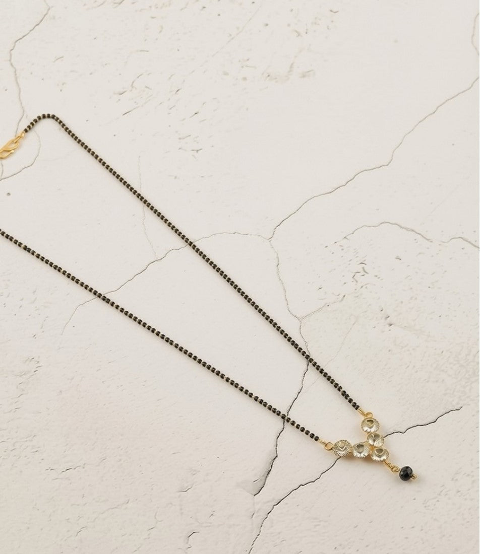 Multicolor brass gold plated mangalsutra pendant necklace with multi-crystal design and black beaded chain