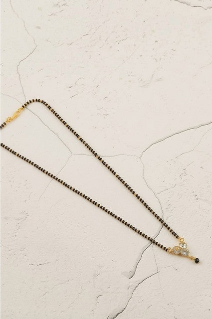 Multicolor brass gold plated mangalsutra pendant necklace featuring triple crystal design and black beaded chain