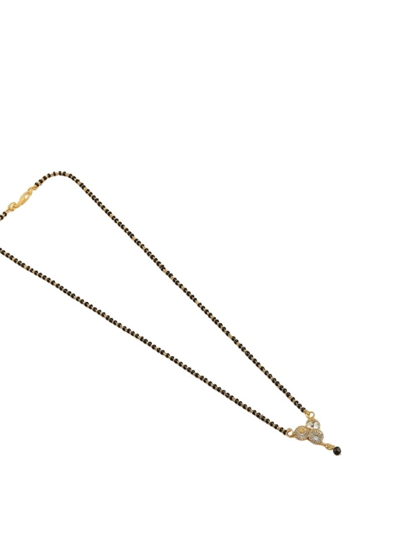 Multicolor brass gold plated mangalsutra pendant necklace featuring triple crystal design and black beaded chain