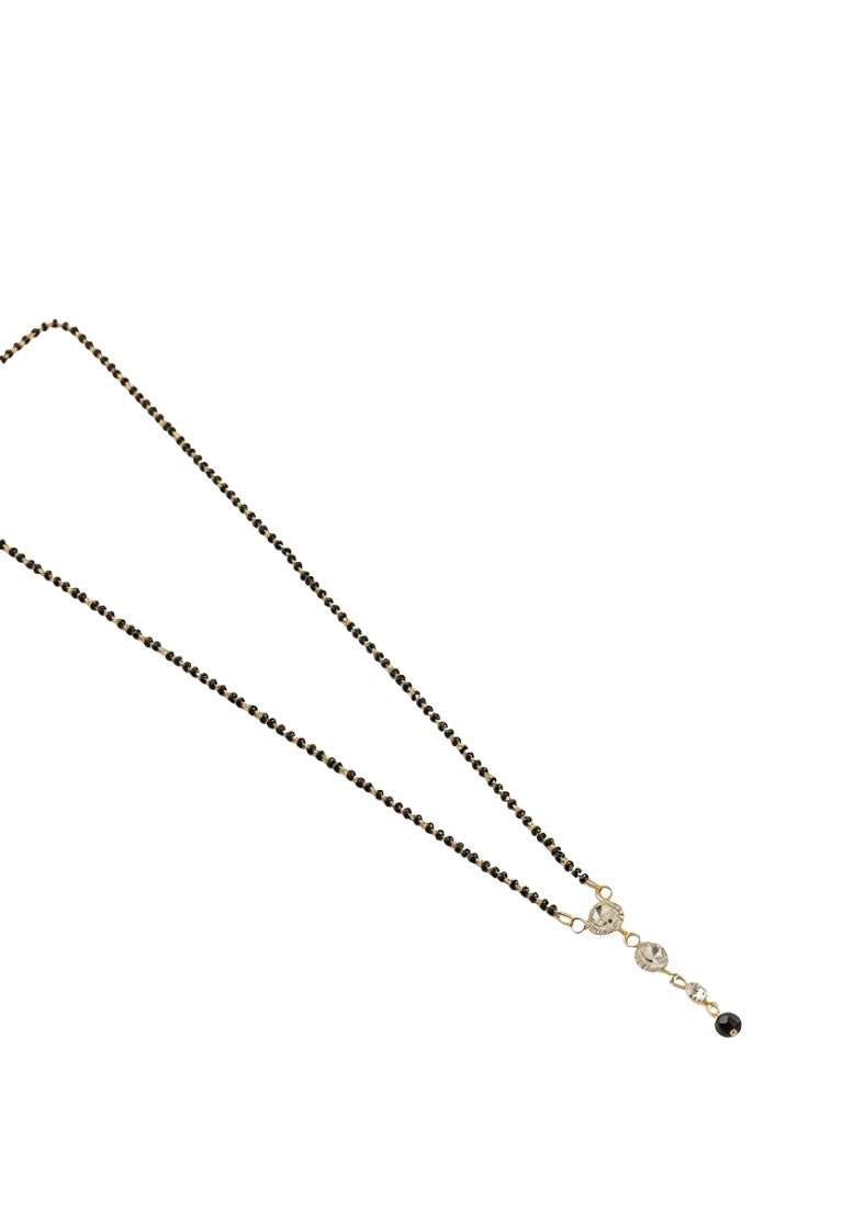 Multicolor brass gold plated cascading crystal mangalsutra pendant necklace with black beaded chain